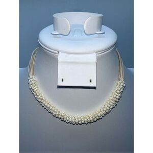 Cream Colored Seed Bead and Corded Choker Necklace